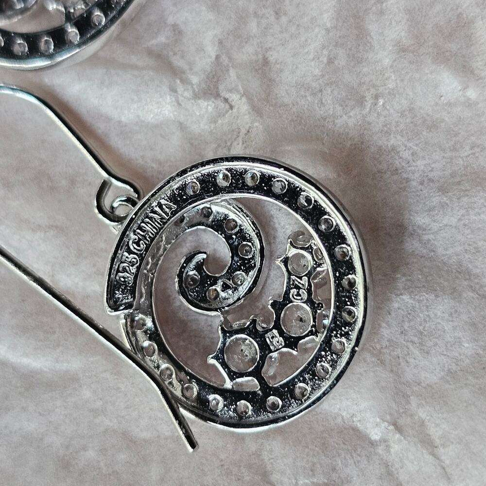 Sterling Silver 925 and Cubic Zirconia White Crystal Drop Dangle Hook Earrings - Picture 4 of 5